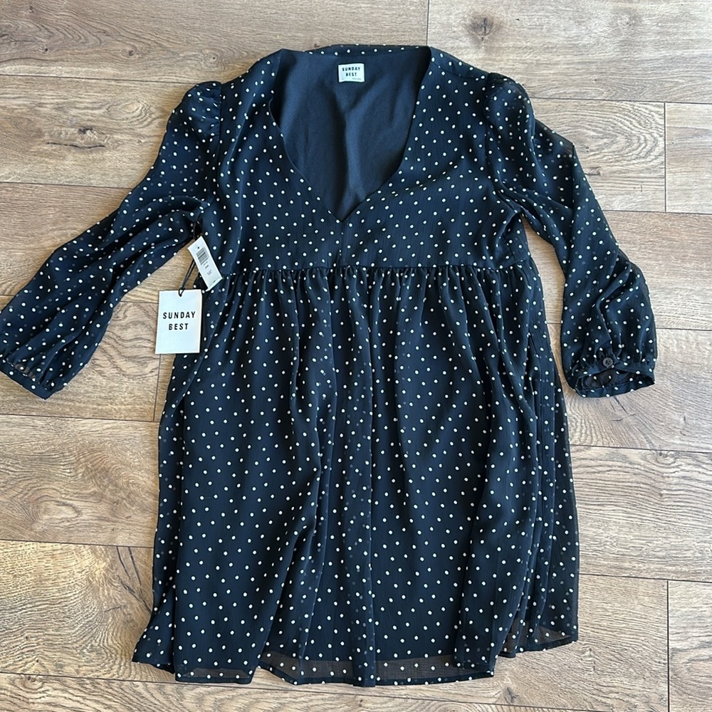 Aritzia Sunday Best Black Polka Dot Dress - Picture 3 of 5
